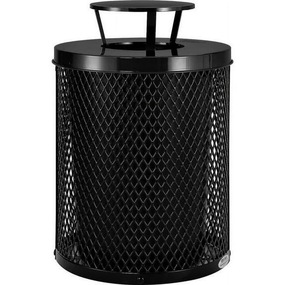 32 gal Outdoor Diamond Steel Trash Can with Rain Bonnet Lid, Black