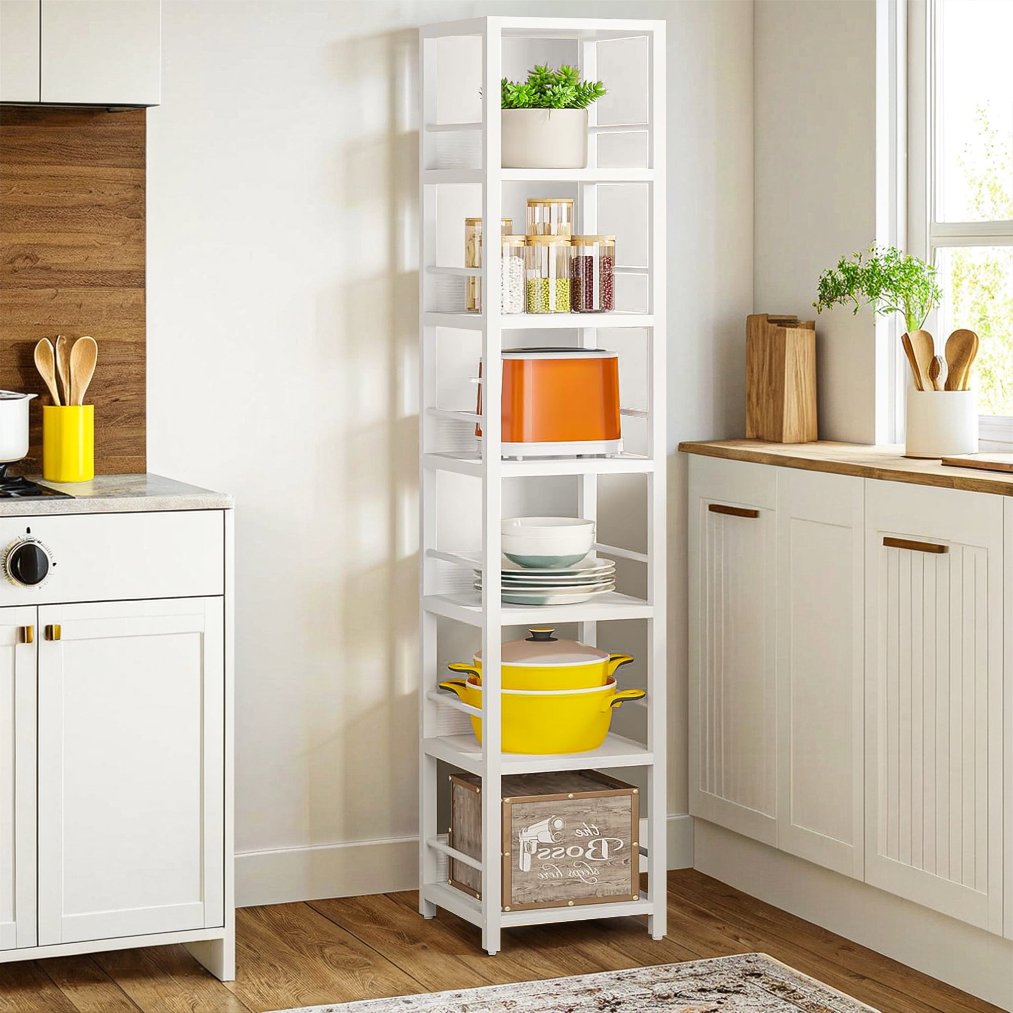 Demi Bonn 6-Tier Corner Shelf, 74" Narrow Etagere Bookshelf Storage Rack for Bedroom, Living Room, White