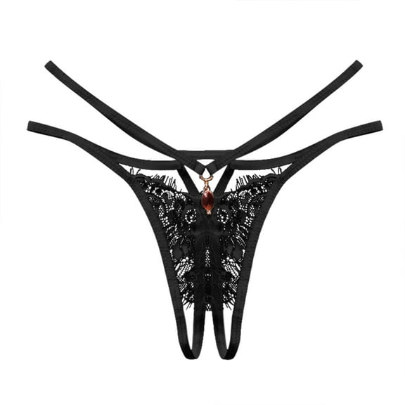 GEWSEY Lace Thongs for Women Adjustable Sexy Low Rise Underwear Breathable T-back Thongs Panties (Black, One Size)