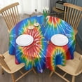 thumbnail image 3 of Colorful Tie Dye Pattern Round Tablecloth 60"x60",Wrinkle Wipeable Table Cloth for Kitchen Dining Room Picnic Patio Party, 3 of 6