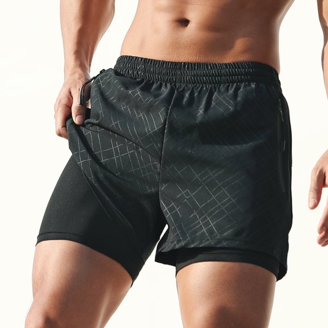 Men's 2 in 1 Running Shorts with Pockets Compression Liner Gym Training Fitness Workout Short Pants