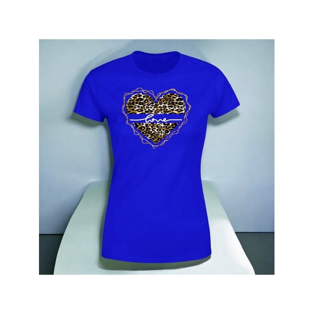 Playera Blusa Con Impresion De Corazon Love Animal Print Color Azul Talla Mediana Marca Emil SaEs