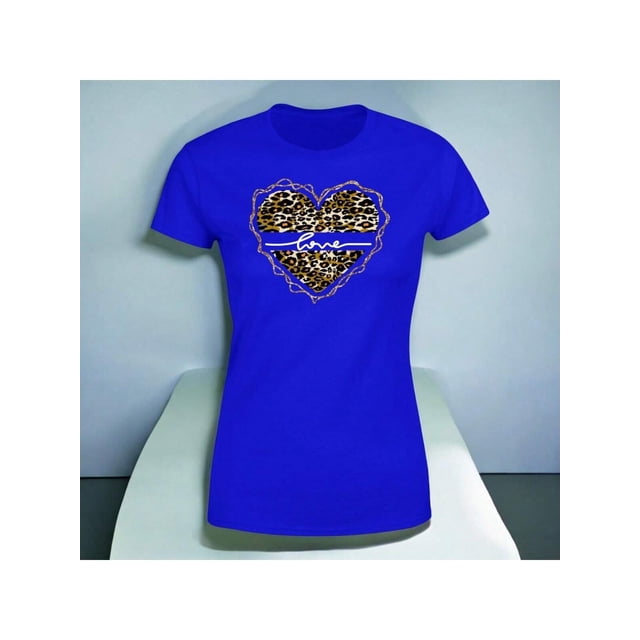 Playera Blusa Con Impresion De Corazon Love Animal Print Color Azul Talla Mediana Marca Emil SaEs