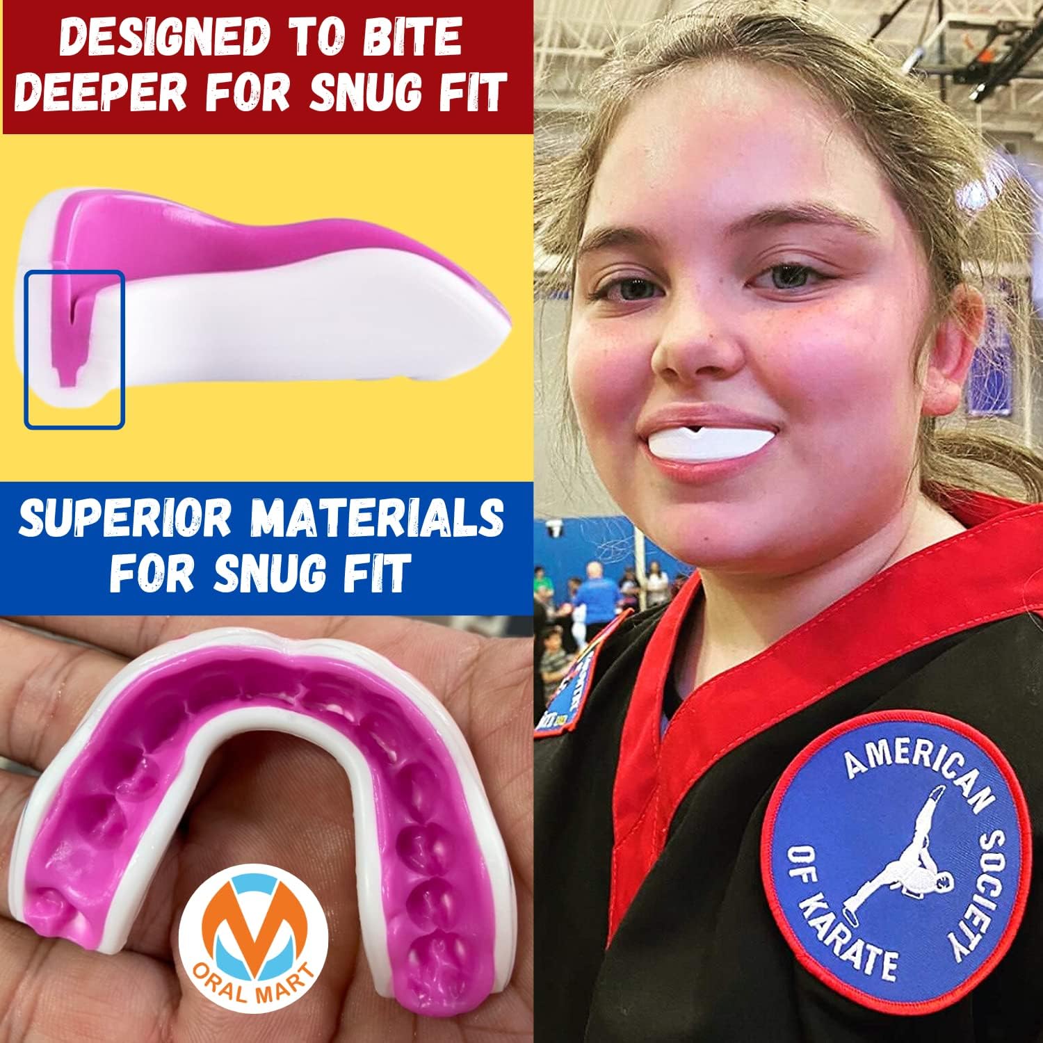 Youth Sports Mouth Guard for Kids (USA Flag, Fangs, 20+ Colors to Choose from) Mouthguard for Football, MMA, Karate, Boxing, Rugby, BJJ, Flag Football – /w Case (Youth, Strapless)