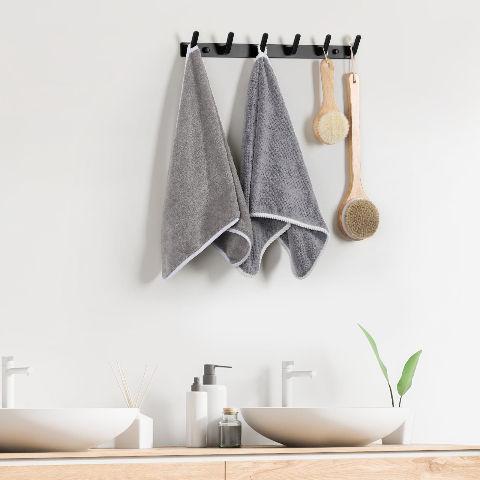 Wall Mounted Metal Coat and Hat Rack, 6 Hooks, Black