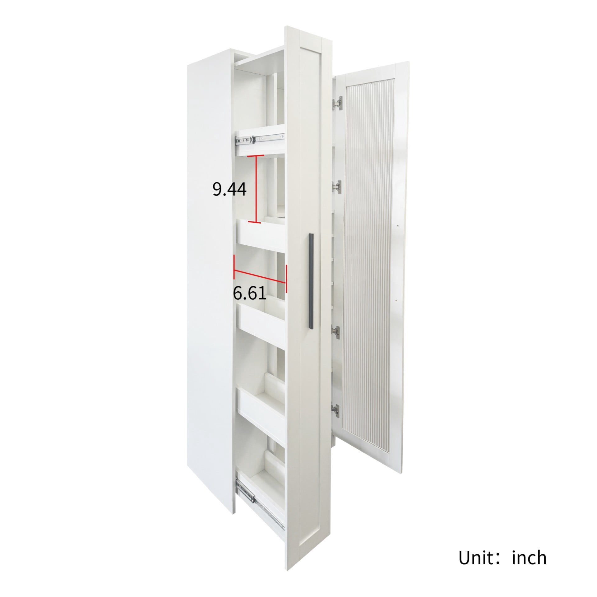 Kitchen Pantry Cabinet with Pull Out Shelves, Farmhouse Storage Cabinet with Glass Doors, Multi Tier Organizer for Kitchen Dining Room, White