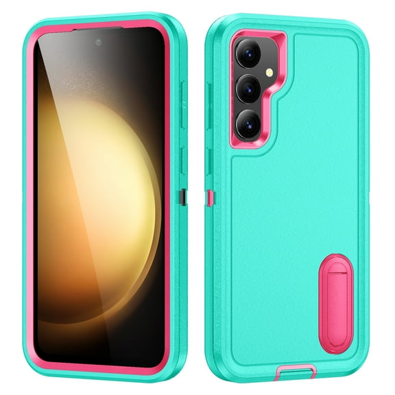 For Samsung Galaxy S23 FE Military Grade Dual Layer Shockproof Phone Case Build With Kickstand Dustproof Drop Proof Protective Cover for Galaxy S23 FE 5G 6.4"(Light Blue/Pink)