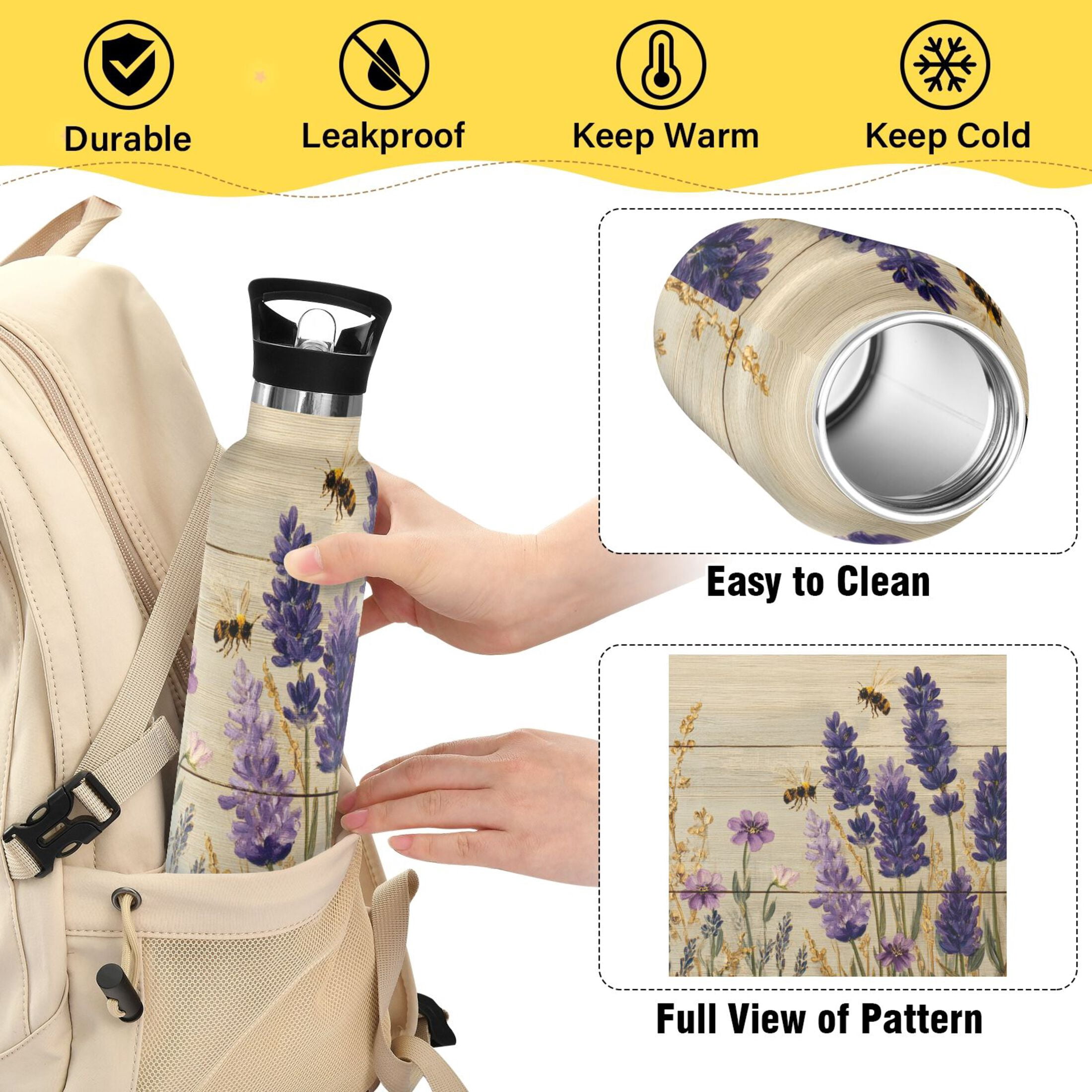 Kids Insulated Stainless Steel Sports Water Bottle 600ml (20oz) Lavender Sea