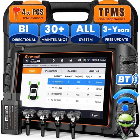 FOXWELL NT809TS TPMS Relearn Activation Tool OBD2 Scanner All Systems Bi-Directional Diagnostic Scan Tool 30+ Reset Active Test EOBD OBD Car Diagnostic Scanner TPMS Functions with 4PCS Sensors