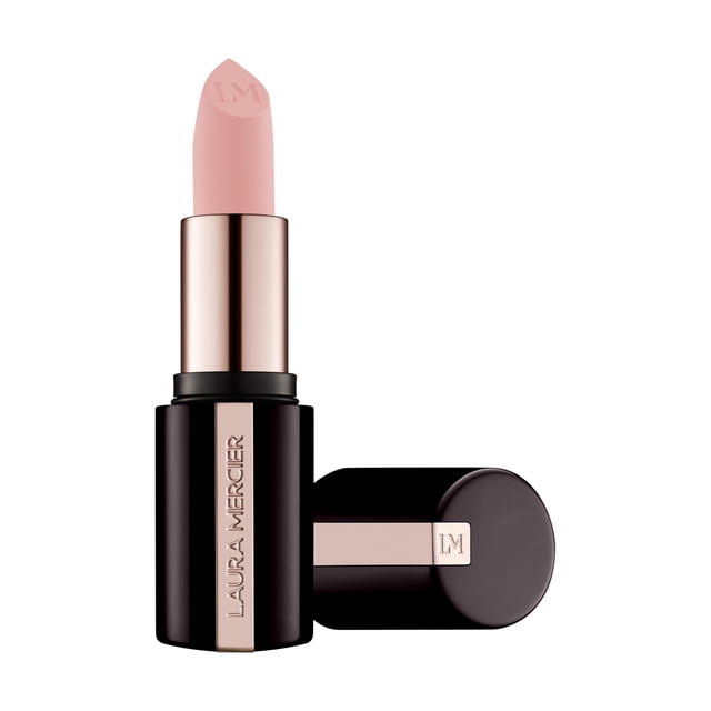 Labial mate suavizante Caviar de Laura Mercier, 16 h de hidratación, larga duración, color intenso, resistente a manchas y transferencias, con ácido hialurónico y vitamina E, 136 Chantilly Lace - Beig