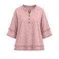 thumbnail image 5 of Linen Tops for Women V Neck Short Sleeve Blouses Loose Beach Clothes Western Frayed 2026 Gauze Shirts Fringe Tops Country Concert Bohemian Tops Tassel Cotton Linen Shirts,Pink,M, 5 of 5