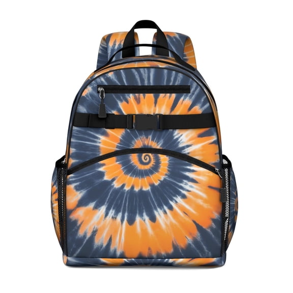 Orange Blue Tie Dye Mandala Pattern Backpack for School,Cute School Bag,Schoolbag with Adjustable Shoulder Straps & Padded Back,15.25"x11.5"x5.25"