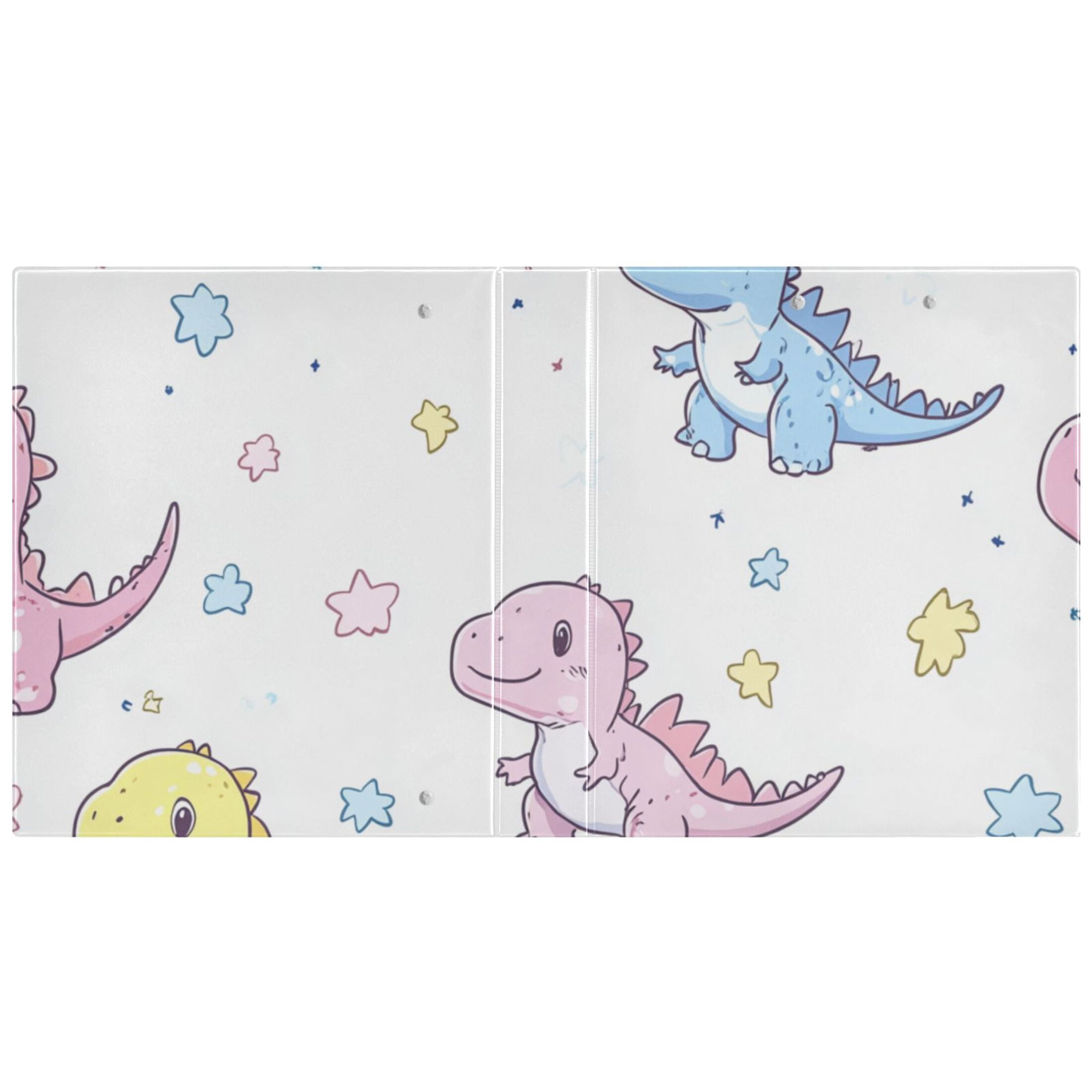 Colorful Cartoon Dinosaurs 3 Ring Binders 1.5 inch Hardcover File Folders with Interior Pockets A4 Size Organizer for School Office Hospital