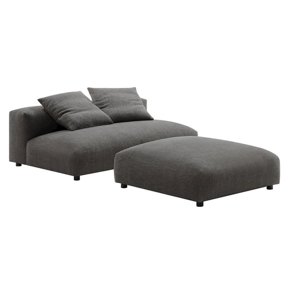 Solace Modular Upholstered Fabric Armless Loveseat and Ottoman Set in Charcoal