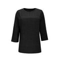 thumbnail image 5 of Loose Fitting Blouses for Women Plus Size New Knitted Pullover Tops for Women 3/4 Sleeve Lace Blouses Dressy Casual Crew Neck Loose Comfy Tunic Shirt Black L, 5 of 8