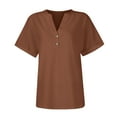 thumbnail image 5 of TKLPEHG Summer Tops for Women Trendy Short Sleeve V Neck Eyelet Shirts Dressy Casual Loose Ladies Blouses Going Out Tops (Brown,XXXL), 5 of 6