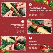 Christmas Garland Ties, 16 Pcs 20 inches Christmas Decorative Twist Ties for Banister, Reusable and Flexible Twist for Xmas Home Decorations Holiday Craft Wrapping, Red