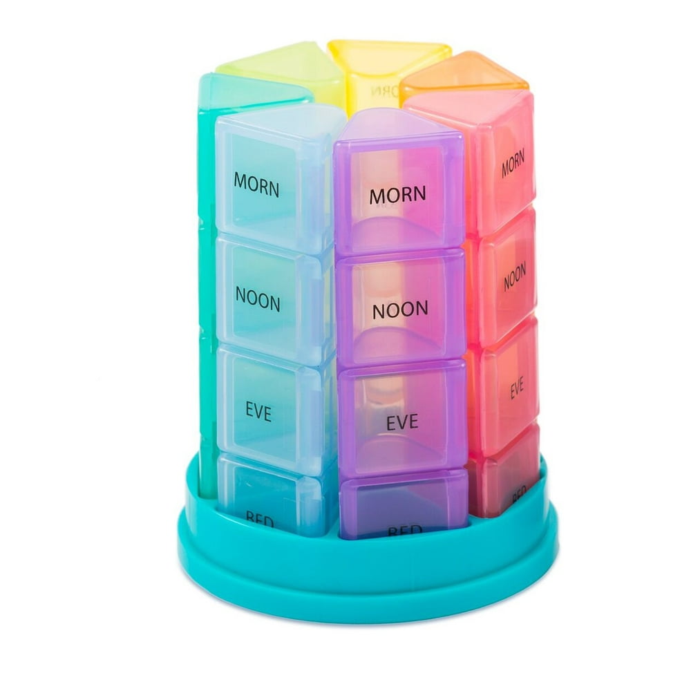 Small 7 Day Weekly Tower Pill Box Organizer Med Dispenser 4 Times a