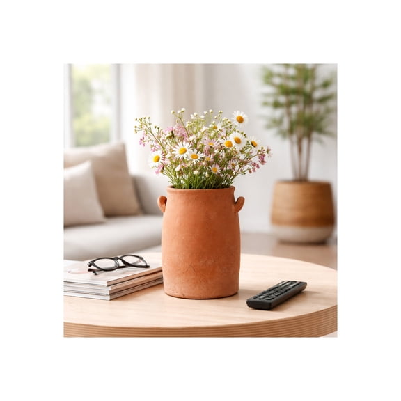 Traditional Vase Perfect Home Decor Accent for Living Room, Bedroom, and Office - Decorative Ceramic Vase for Flowers in House Display - Elegant Centerpiece for Dining Room Table - 8", Red & Orange