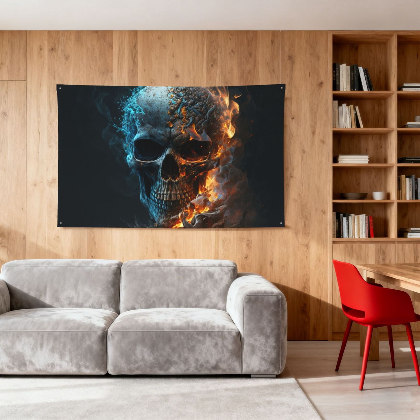 Burning Skull Head Death Fire Flaming Four Hole Decorated Banner Flag for Garden Yard Home Decoration Indoor Outdoor 4x6 Ft