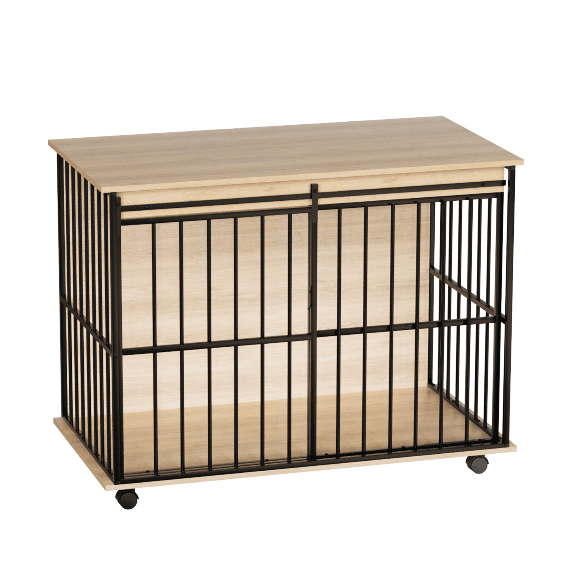 Leumius Dog Crate Furniture,Large-sized Dog Crate Wooden Dog Kennel Furniture for Medium to Large Dogs Black+Natural