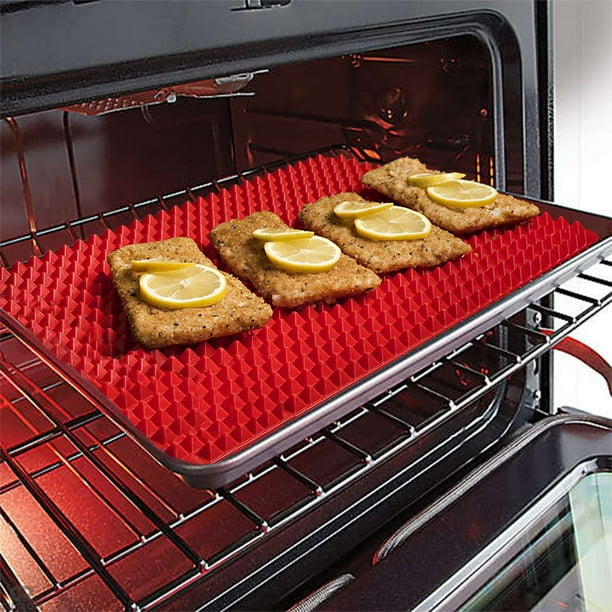 Silicone Cooking Mat Pyramid Sheets Best Healthy Microwave Silicone Mat for Oven Fat Reducing Nonstick Cooking Mat for Baking Mat with Grid for Oven Grilling BBQ Baking Roasting 16x11