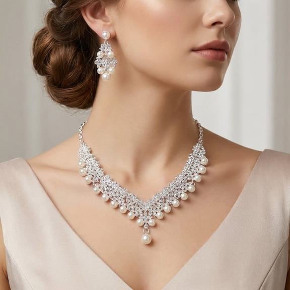 Miallo Sparkly Silver Wedding Jewelry Set Crystal Rhinestone Bridal Necklace Earrings for Bridesmaids Prom Pageant Evening Gown