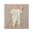 thumbnail image 3 of nvzhuang Baby Girl 2 Pcs Outfits Set, Short Sleeve Cartoon Rabbit Plant Print Jumpsuit with Headband, 3 of 8
