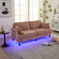 thumbnail image 5 of Aukfa 69" Vintage Small Sofa Loveseat Couch with LED light&USB Port for Living room, 2 Pillows, Chenille, Pink, 5 of 9