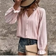 thumbnail image 6 of Oalirro Pink Womens Long Sleeve Tops Casual V Neck Solid Womens Dressy Casual Shirts, 6 of 8