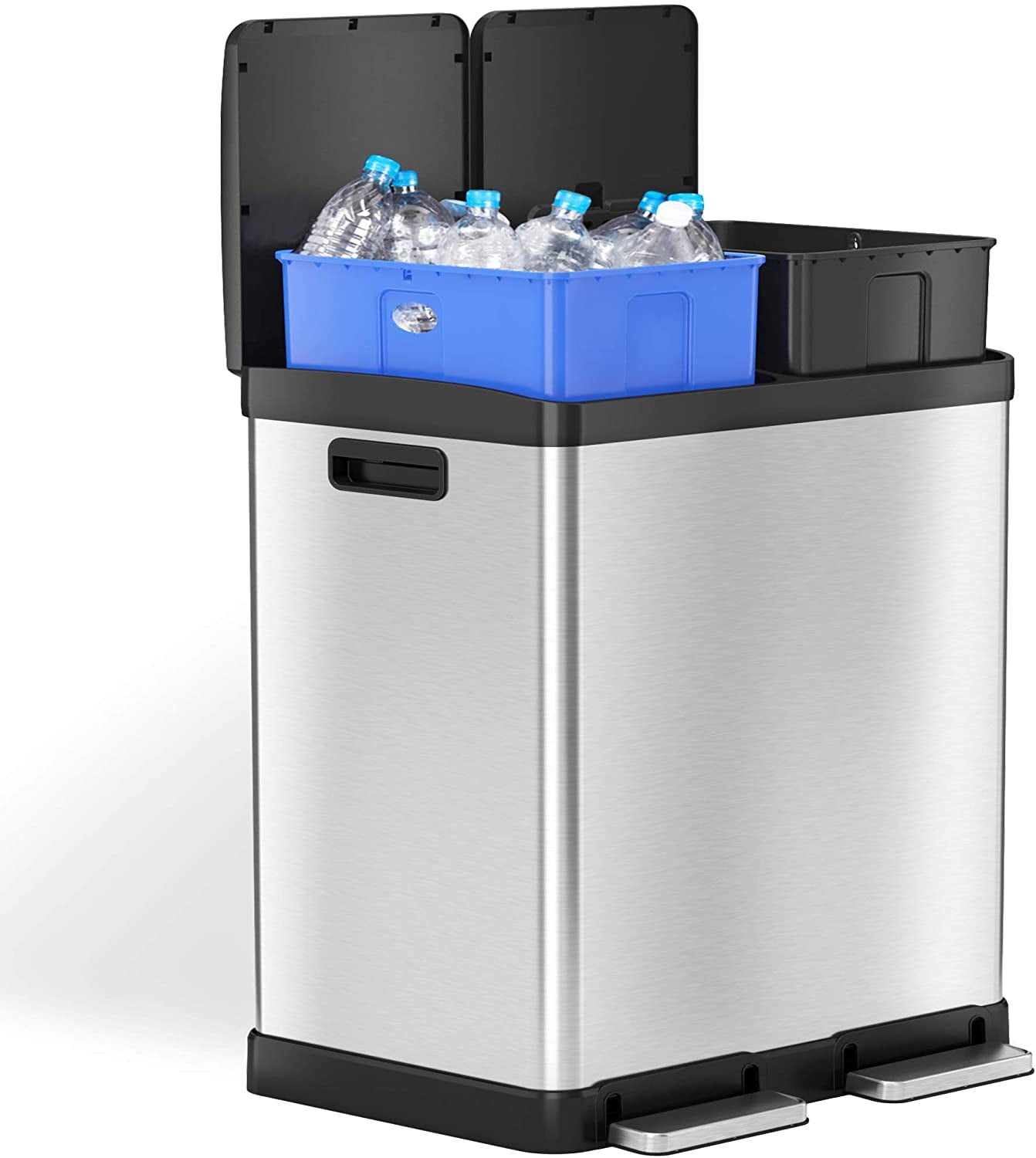 iTouchless 16 Gallon Dual Step Trash Can & Recycle Bin, Stainless Steel