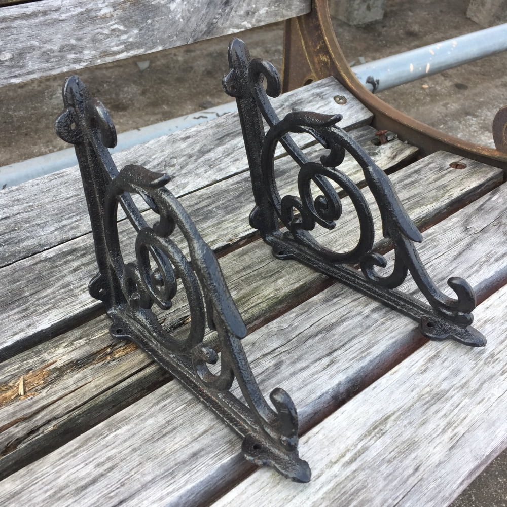 2 Shelf Garden Brackets Supports Cast Iron Brace Antique Style Star 7 x 9 1/2 