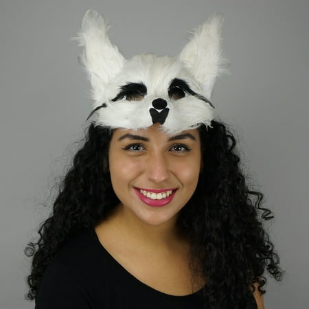 Feather Half Face Wolf Mask - White Arctic Fox Adult Halloween Cosplay Costume