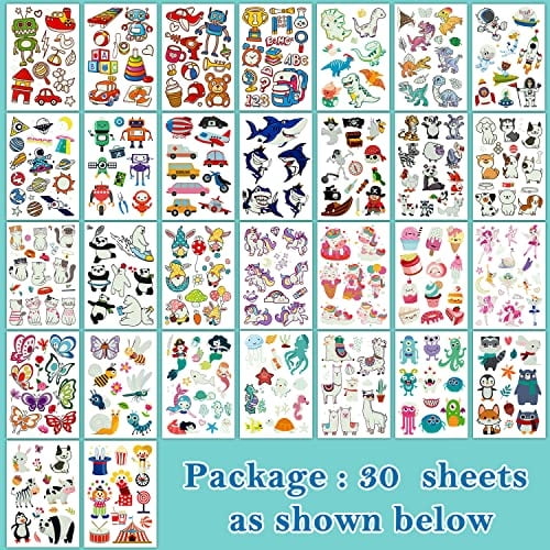 Tatuajes Luminosos PARTYWIND 380 Estilos 30 Hojas para Niños Estilos Mixtos