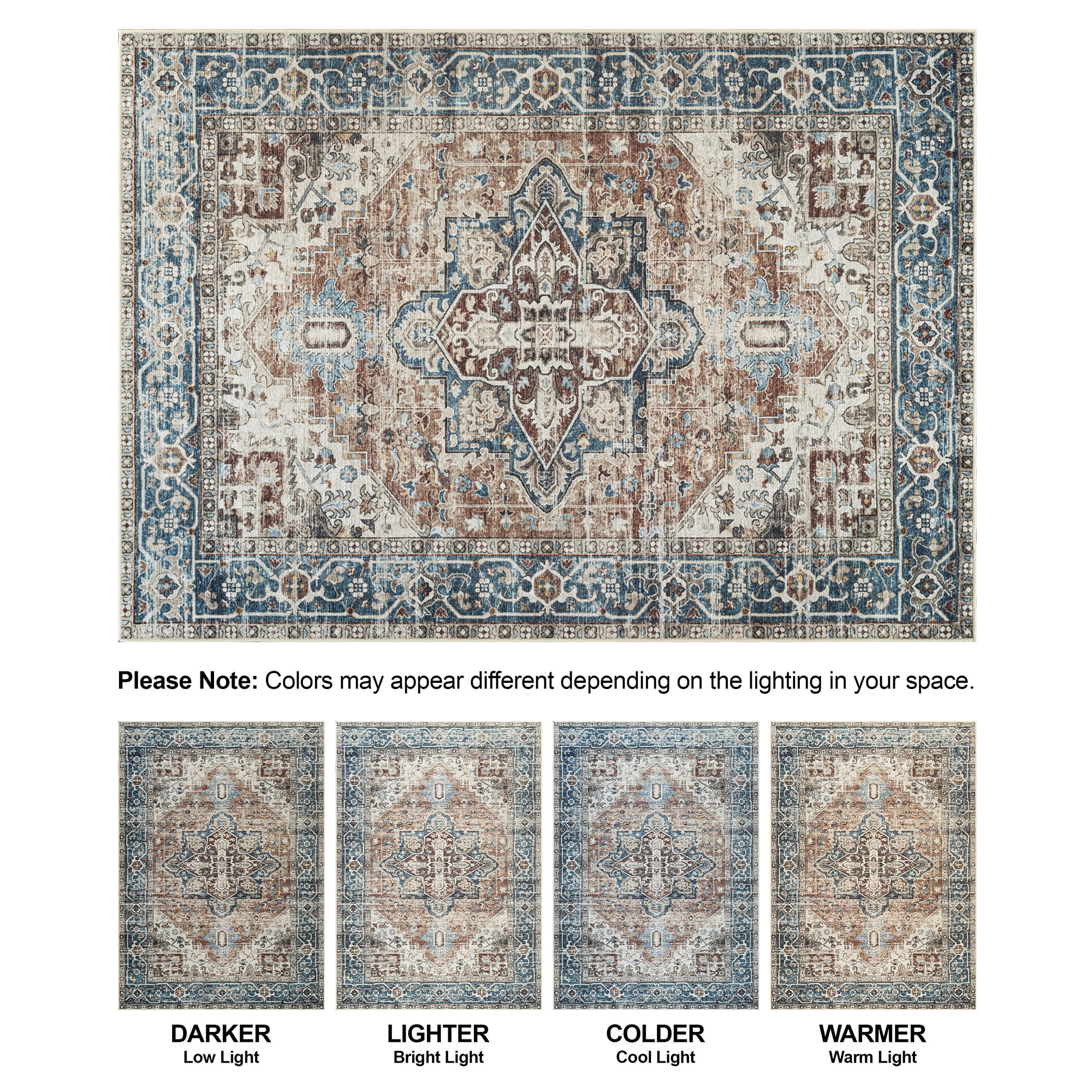 Bloom Rugs Washable Non-Slip 12 ft Runner - Terracotta / Blue Traditional Oriental Runner for Entryway, Hallway, Bathroom, and Kitchen - Exact size: 2'6" x 12'