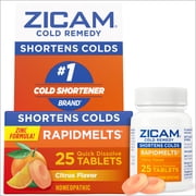 Zicam Cold Remedy Zinc RapidMelts, Citrus Flavor, Homeopathic Cold Shortening Medicine, 25 Count