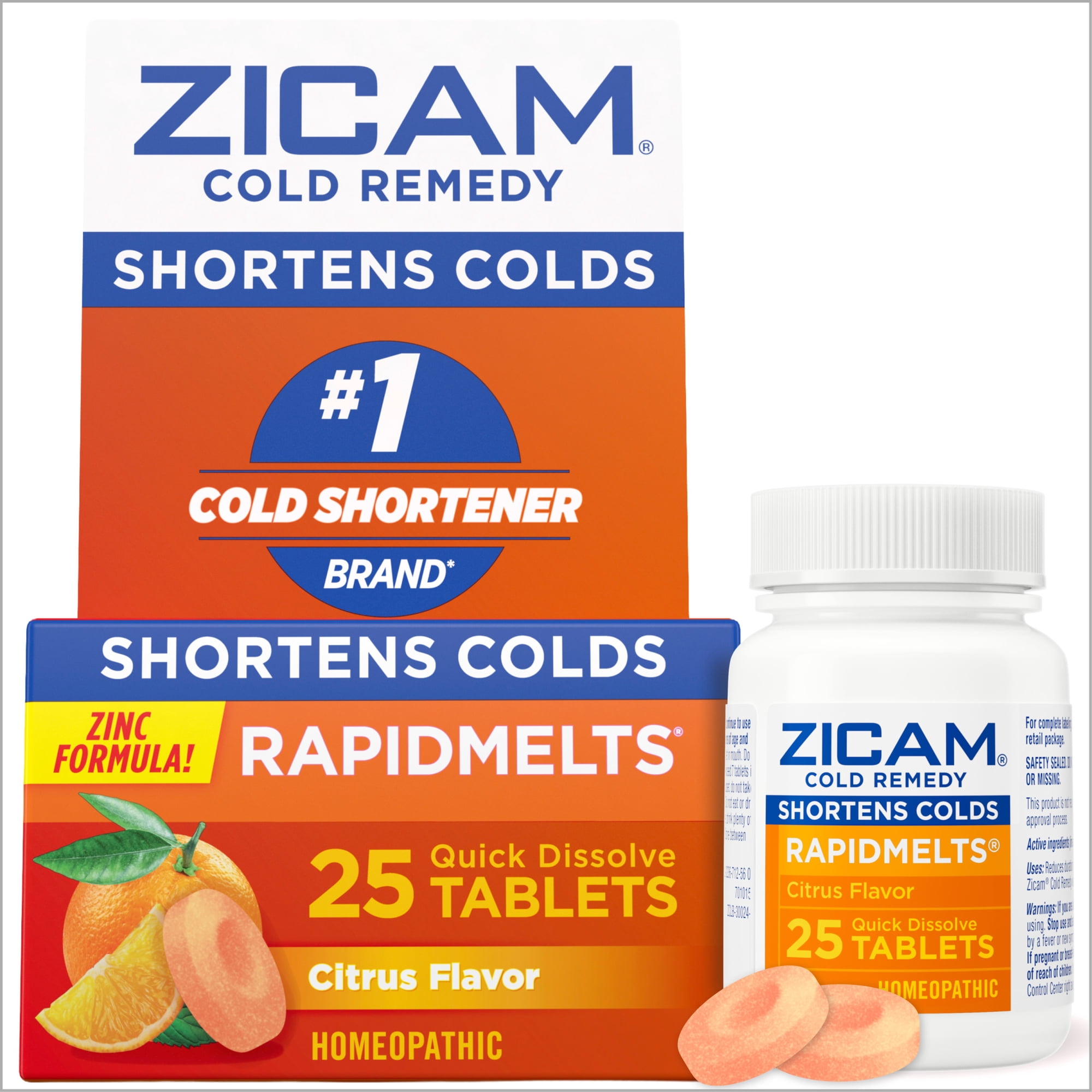 Zicam Cold Remedy Zinc RapidMelts, Citrus Flavor, Homeopathic Cold Shortening Medicine, 25 Count