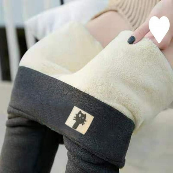 Cat Patch Women Girl Soft Flexible Warm Pants High Waisted Winter Leggings Fleece Lined Leggings Thermal Leggings Fluffy Leggings GREY 3XL