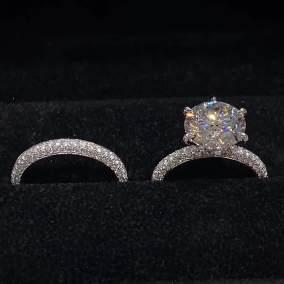 3TCW Round Cut Lab Created Diamond Bridal Set Engagement Wedding Ring in 14K White Gold Plated