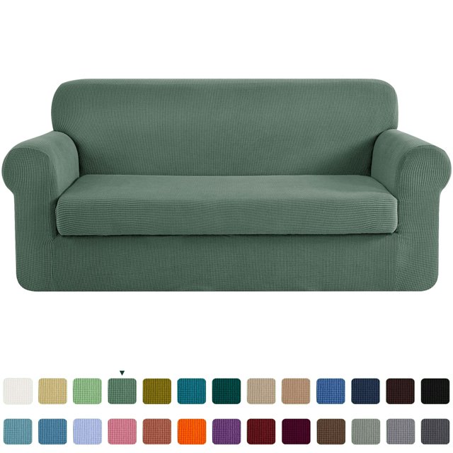 CHUN YI Stretch 2-Piece Checks Sofa Cover with Cushion Cover Slipcover