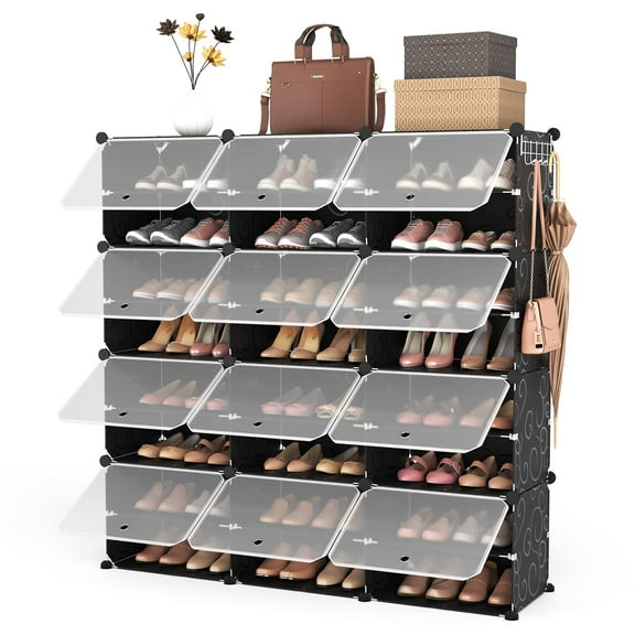 Open Box ROJASOP PORTABLE 8-TIER SHOE CABINET - 48-PAIR SHOE ORGANIZER - BLACK