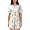 thumbnail image 1 of Balery Wildflower Watercolor 2 Conjunto de Pijama para Mujer con Estampado, Dos Piezas de Manga Corta y Shorts, Ropa de Dormir Suave con Cuello Redondo y Bolsillos-Small, 1 of 6