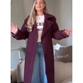 thumbnail image 4 of Abrigo de lana rojo vino con cuello Vintage para mujer, prendas de vestir exteriores elegantes de manga larga con doble botonadura, abrigos largos de calle nueva para otoño, 4 of 5