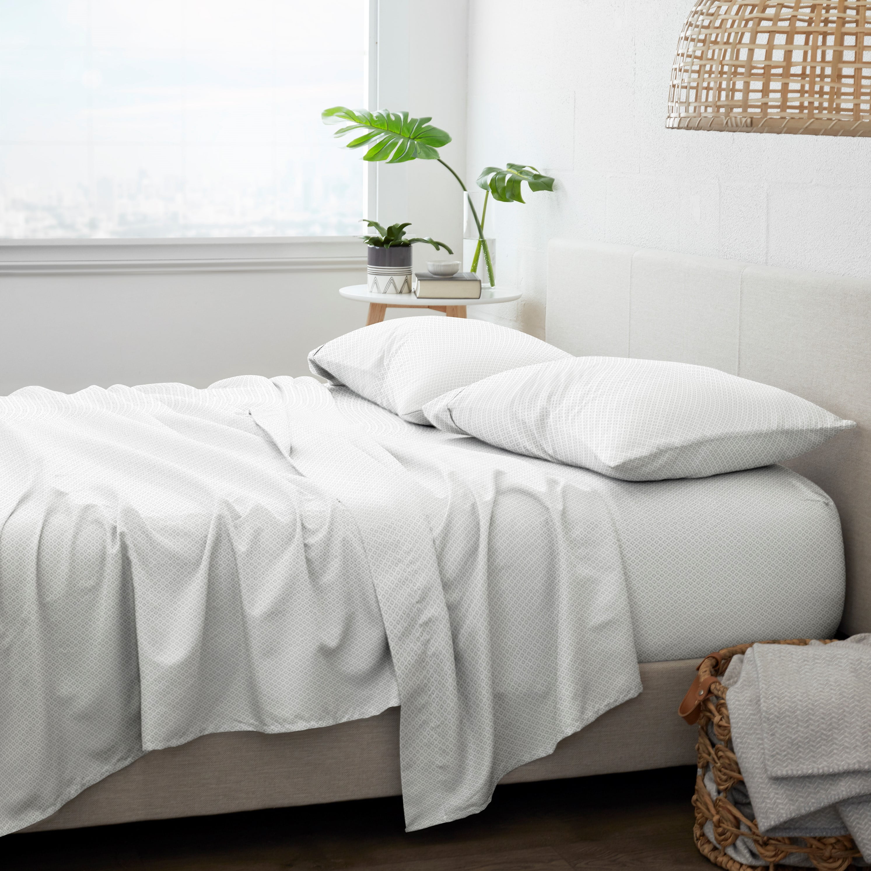 Noble Linens 4 Piece Pattern Microfiber Bed Sheets Set, Gray Polaris, Twin