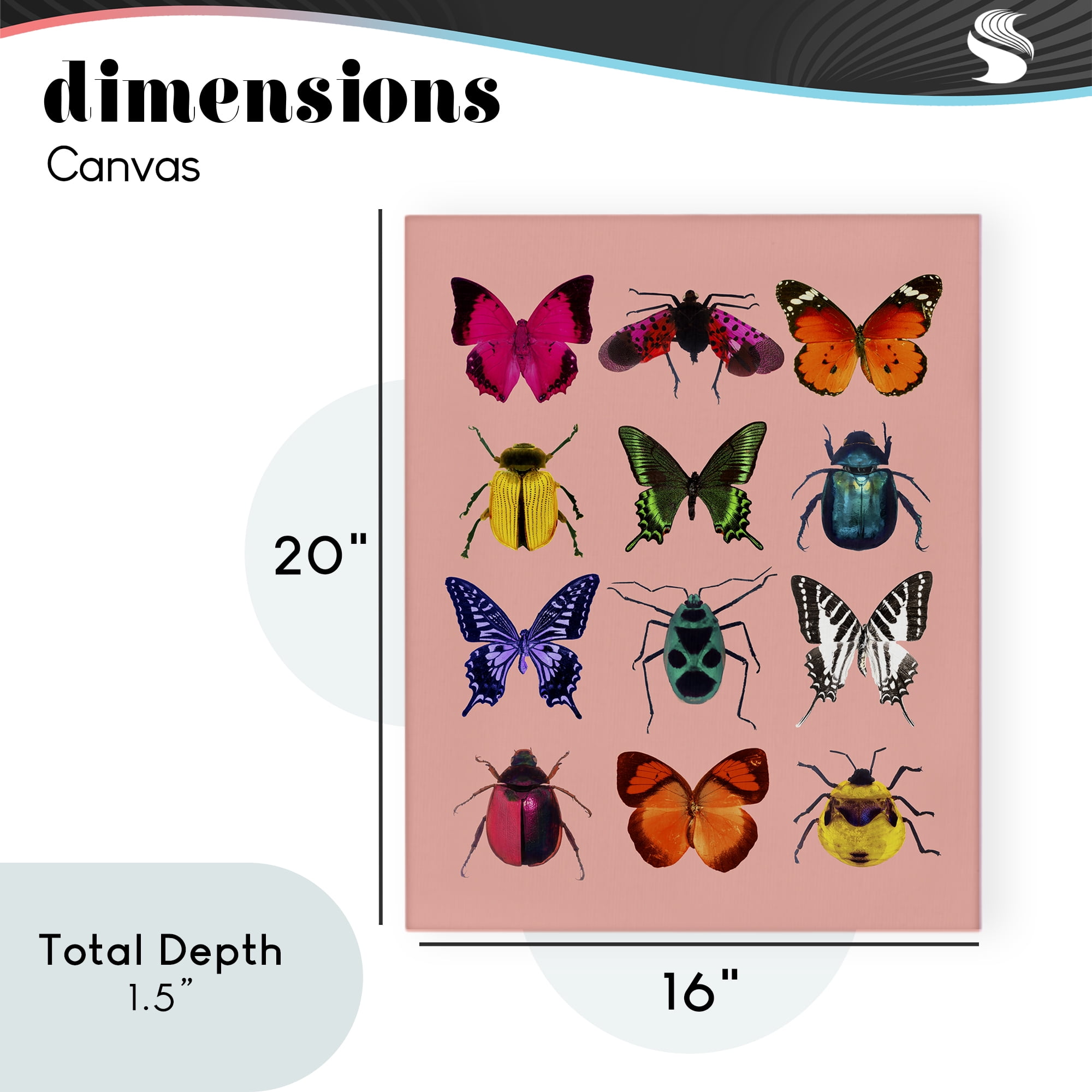 Colorful Bug Species on Pink Canvas Wall Art, design by LISH Creative