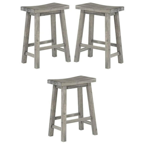 Home Square Sonoma Saddle Counter Stool in Storm Gray Wire-Brush - Set of 3
