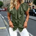 thumbnail image 2 of Rhuody Cute Tops For Women Short Sleeve Blousant With Ruffle Collar Classic Women Clothing Army Green, 2 of 4