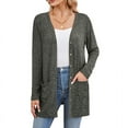 thumbnail image 2 of Eternatastic Womens Solid Long Sleeve Button Down Rib Knit Cardigan Sweater Coat Casual Open Front Long Cardigan, 2 of 6