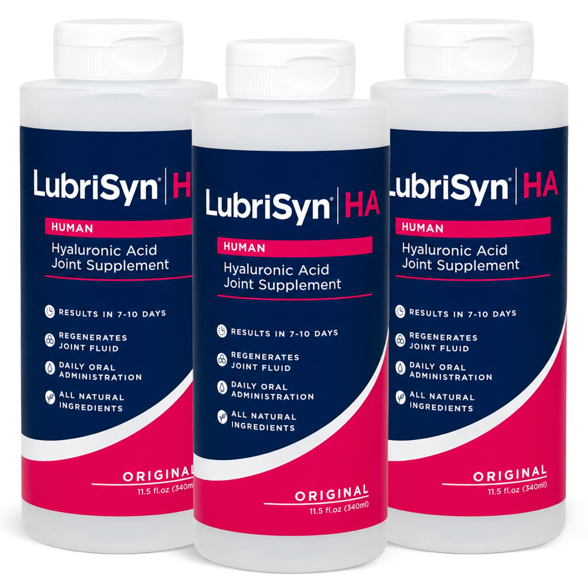 LubriSyn Human Liquid Hyaluronic Acid Joint Supplement, Supports Knees, Hips & Joints, Original Flavor, 11.5 oz, 3-Pack
