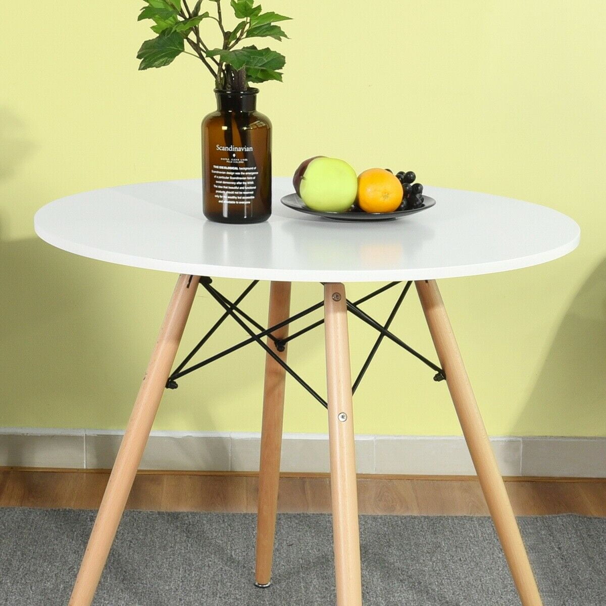 Round Dining Table White Kitchen Modern Leisure Pedestal Coffee Table Wooden Leg 